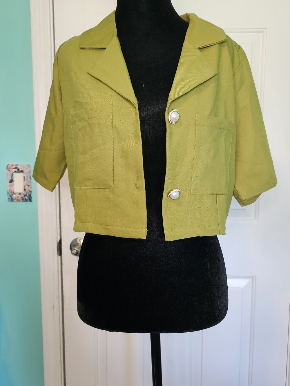Vero Moda Cropped Blazer in Lime Green w/ Pearl Buttons Women's Size L NWT